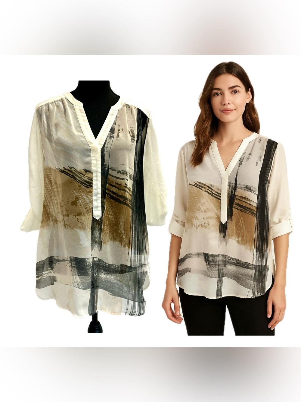 Le Chateau tunic top multi-color abstract brushstroke print lightweight fabric M
